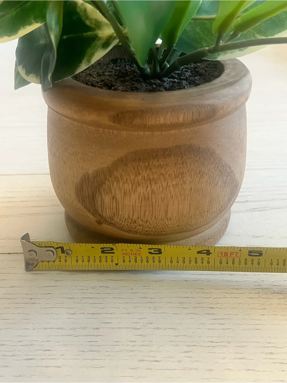 Green Lifelike Variegated Faux Plant in Wooden Pot
